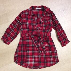H&M Christmas Holiday Little Girl’s 3/4T Belted Plaid Shirt Dress